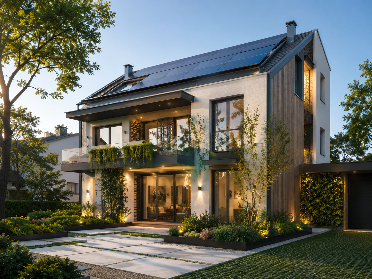 Riqualificazione energetica di una casa residenziale contemporanea con fotovoltaico e verde